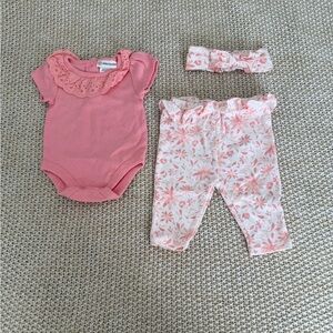 Daisy Fuentes Pink Lace Baby Top, Floral Pants and Hair Bow
